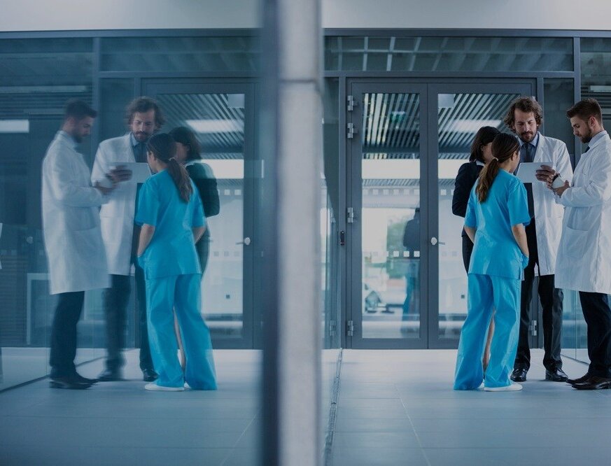 Medical staff discussing something in a group