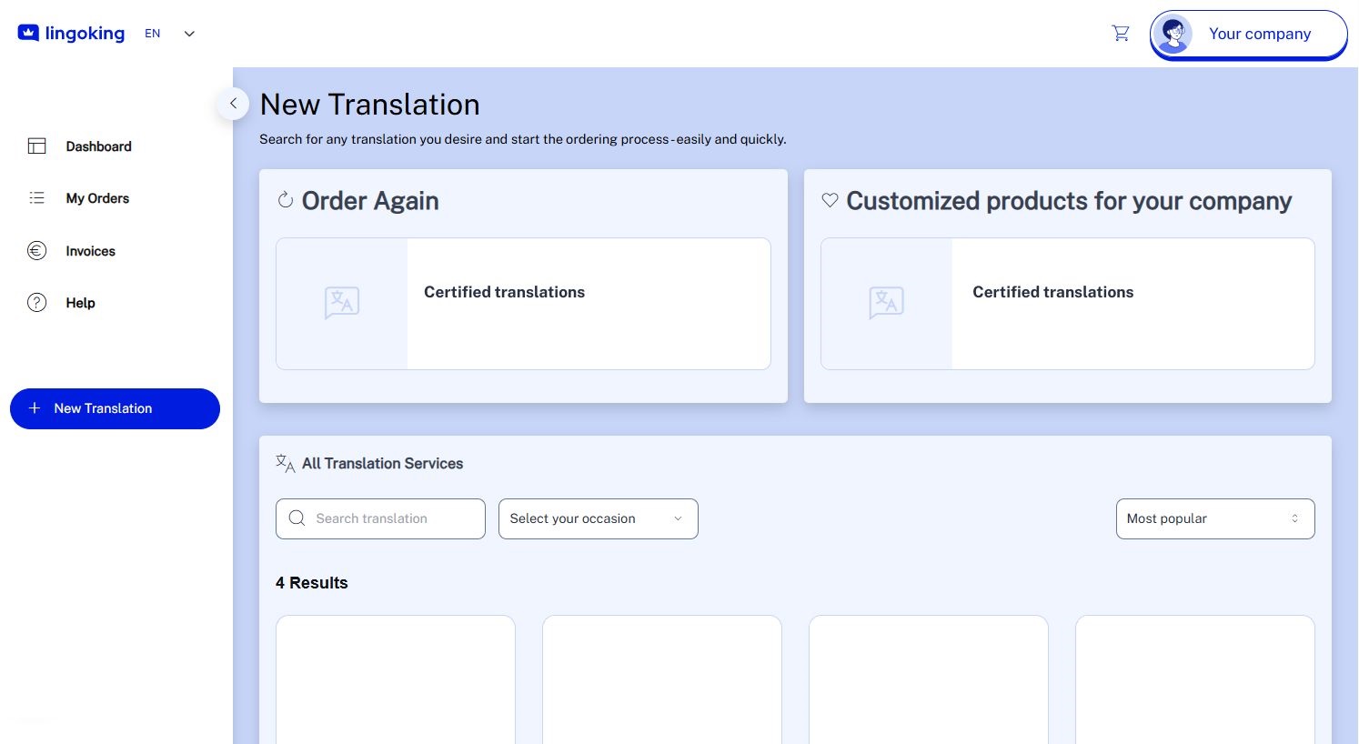 New orders in Customer Area