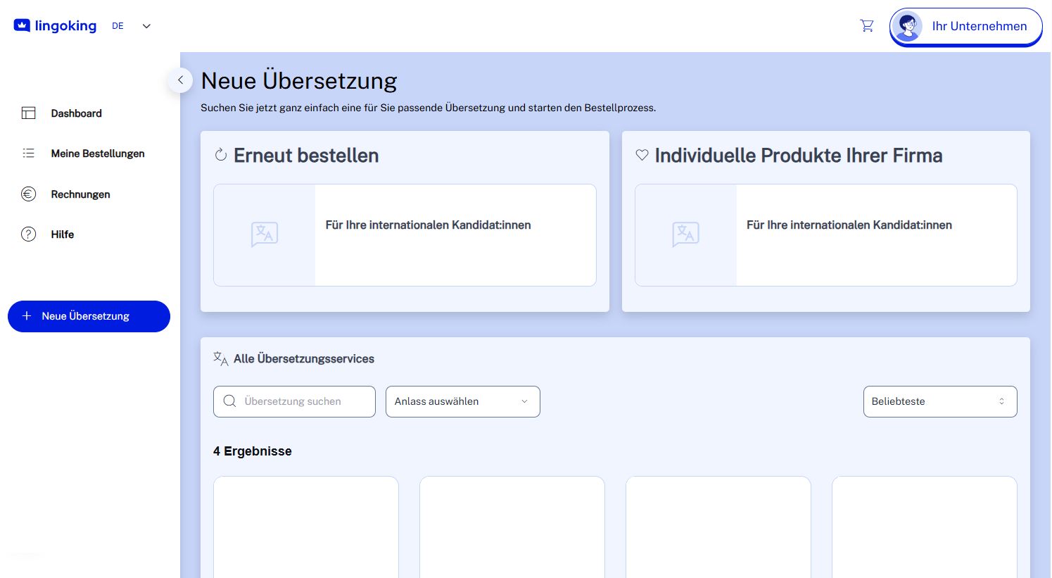 New orders in Customer Area