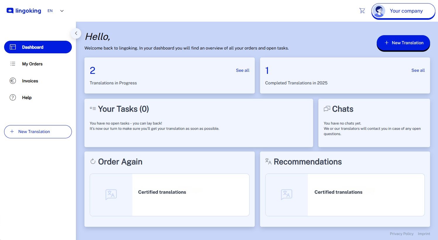 Customer Area Dashboard