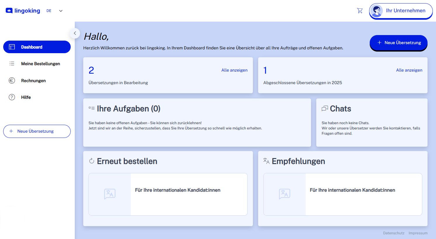 Customer Area Dashboard