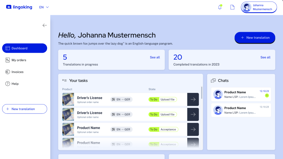 Customer Area Dashboard