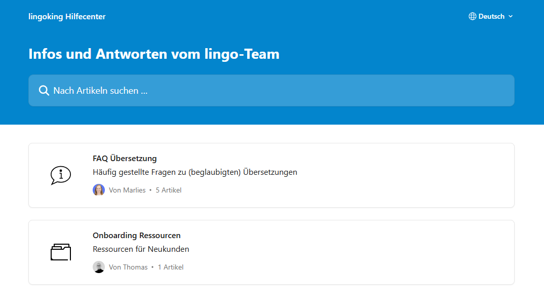 Hilfecenter Customer area