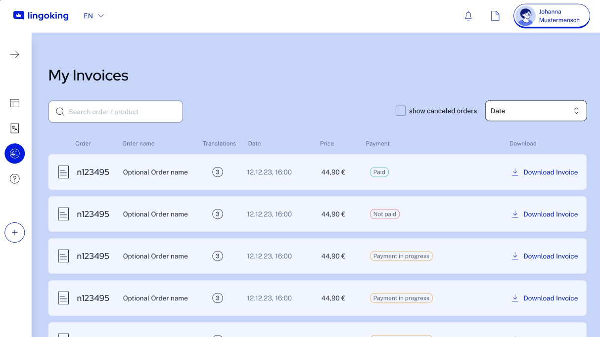 Customer Area Invoices